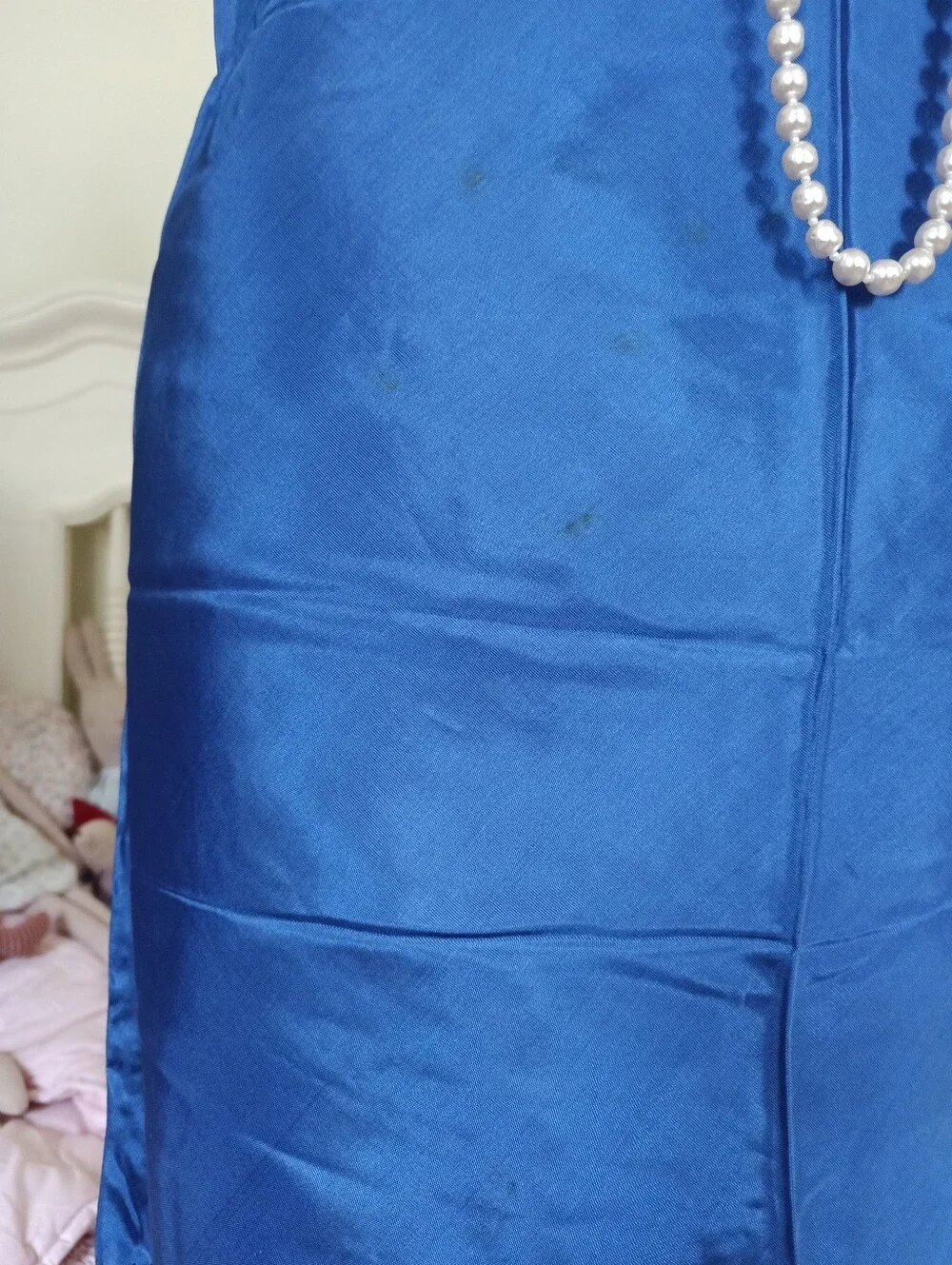 EXQUISITE ROYAL BLUE VINTAGE RAYON SLIP/ DRESS WITH CRYSTAL PLEATS. UNWORN! - Picture 15 of 17
